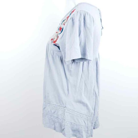 Cupio Embroidered Boho Shirt Short Sleeve Floral Women Small, Gray, Orange, Tan - Picture 2 of 9